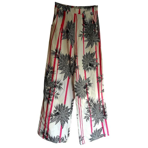LIQUORISH Linen Cotton Pant sz 2 High Waist Wide Leg Boho Tropical Striped - Picture 2 of 9